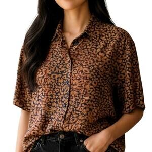 🐆 Cappagallo Animal Print Shirt 🧡 Side Tie Camp Style | Petite Small